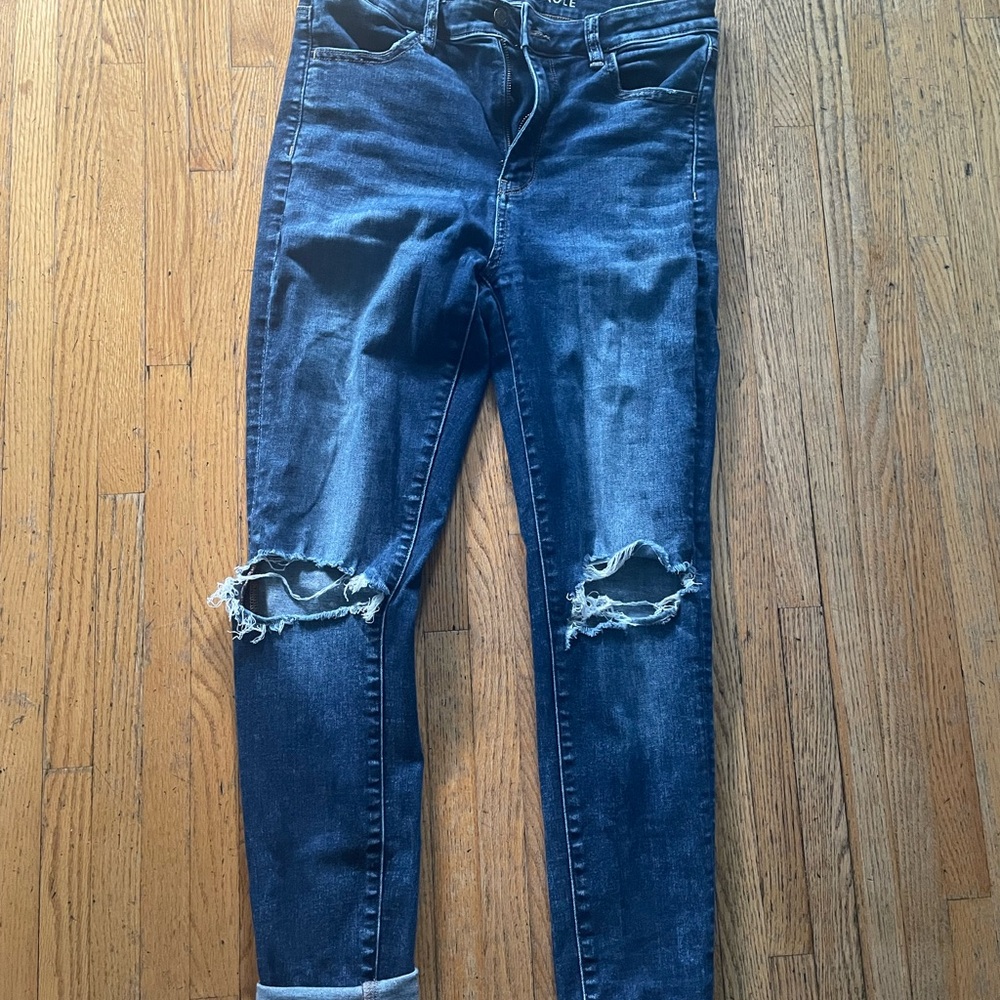 American Eagle Outfitters Ripped Dark Blue Skinny Jeans